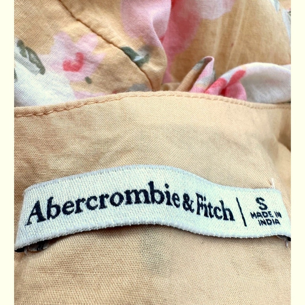 Abercrombie & Fitch Babydoll Dress Yellow Floral Puff Sleeves V-Neck Size Small - Picture 4 of 11